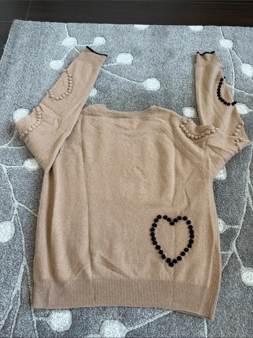 Brodie Cashmere Beige Crewneck Sweater with Bead Embellishments